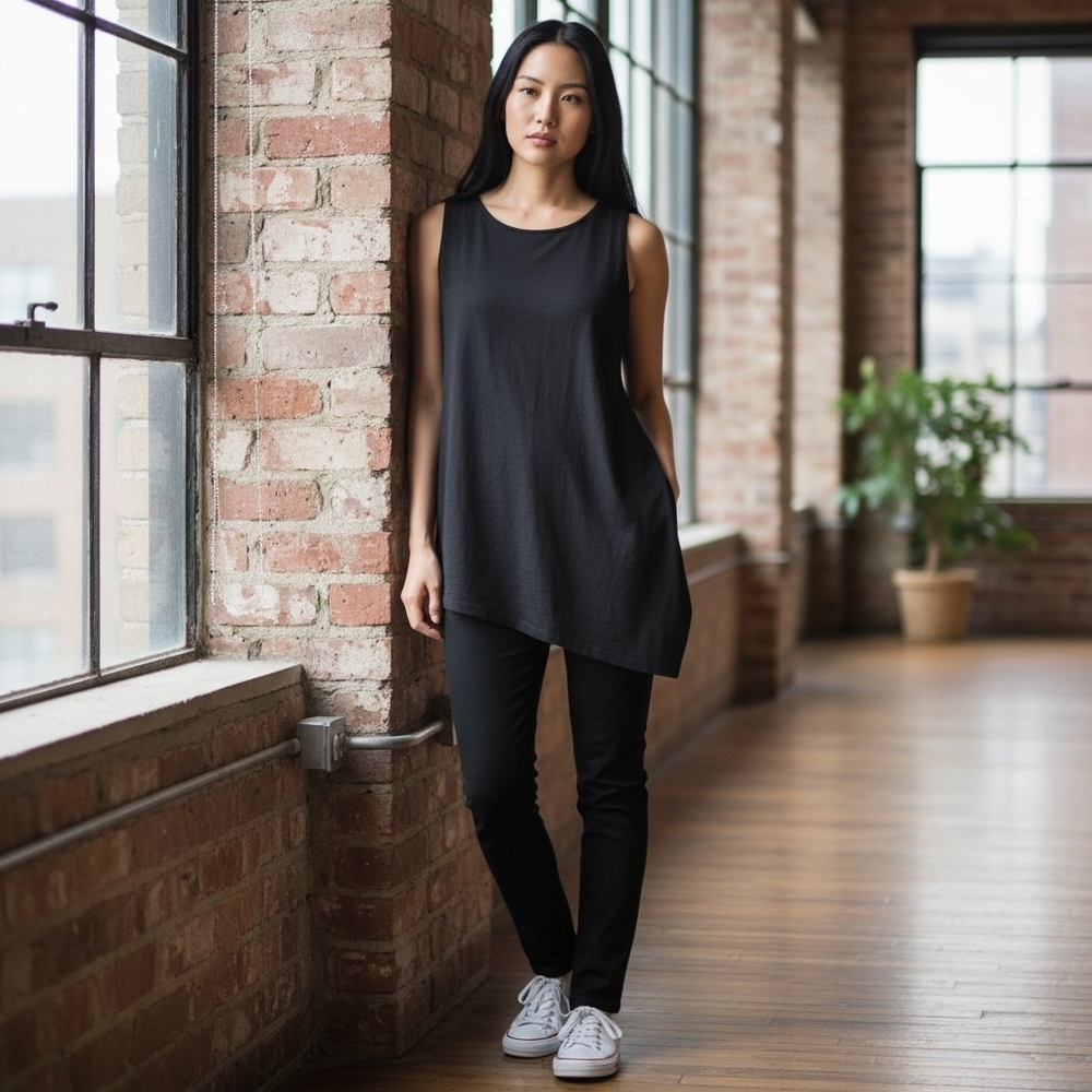 Eileen Fisher Sleeveless Asymetrical Black Top